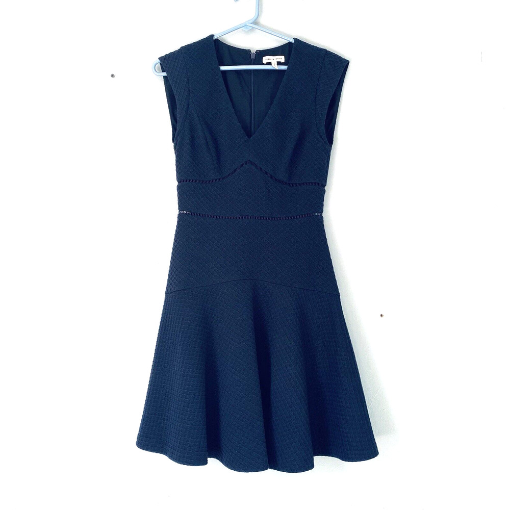 Rebecca Taylor Dress Size 0 Navy Blue Cap Sleeve Fit and Flare A Line Skater